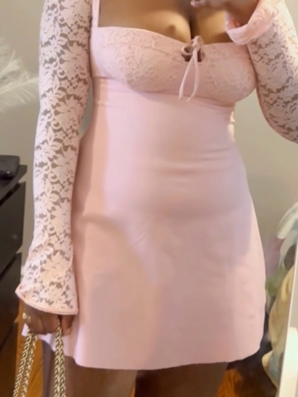 Blush Lace-Sleeve Bodycon Mini Dress - Picture 3 of 3